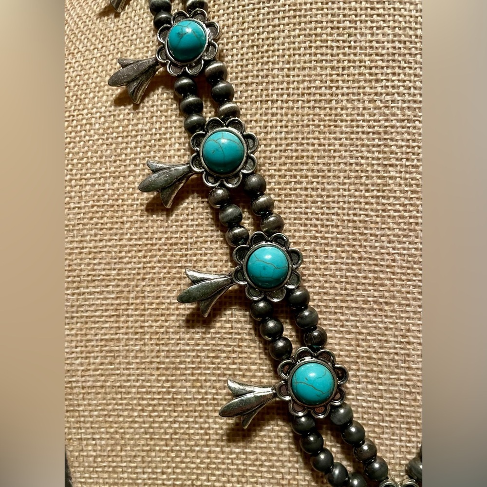 Squash Blossom Necklace Turquoise/Silver - Picture 6 of 11